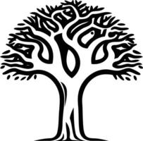 A stylized black and white illustration of a tree with intricate branches and leaves vector
