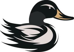 Stylized black and white duck logo with a unique feathered design vector