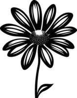 Black and white silhouette of a single daisy flower with a detailed, elegant design vector