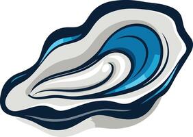 A playful, stylized illustration of a seashell with a blue wave inside vector