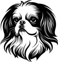 A striking black and white illustration of a japanese chin dog vector