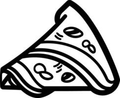 Simple black and white illustration of a slice of pizza vector