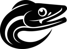 Stylized black and white illustration of a fish head with a bold, graphic design vector