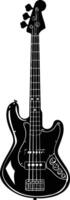 Black and white illustration of a bass guitar vector
