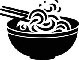 Simple black and white element illustration of a bowl of noodles and chopsticks vector