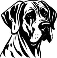 A striking black and white illustration of a great dane's head, perfect for pet related designs, tattoos, and branding vector