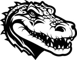 A fierce alligator head with sharp teeth in a black and white element illustration vector