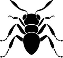Black and white silhouette of an ant, perfect for designs requiring a simple and impactful representation of this common insect vector