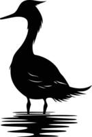 Simple yet elegant silhouette of a duck standing on water vector