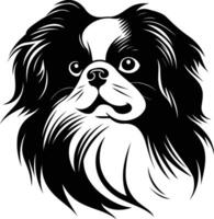 A striking black and white illustration of a japanese chin dog, perfect for pet related designs, t shirts, and more vector