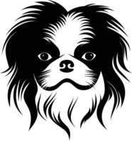 A striking black and white illustration of a japanese chin dog's head, perfect for pet related designs and branding vector