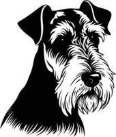 A striking black and white illustration of a miniature schnauzer head, perfect for pet-related projects, designs, and branding vector
