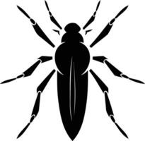 Black and white illustration of a stylized insect with a detailed body and long legs vector