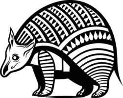 Black and white element illustration of an armadillo with intricate tribal patterns vector
