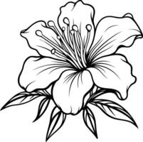 A simple yet elegant black and white line drawing of a single flower with leaves, perfect for design projects, tattoos, or coloring pages vector