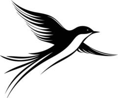Simple, elegant silhouette of a flying swallow in black and white vector