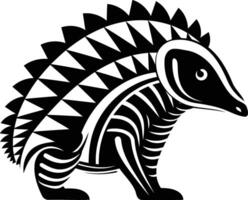 Stylized black and white tattoo design of an armadillo, perfect for use in tattoo parlors, graphic design projects, and branding vector
