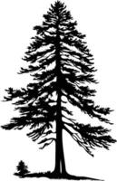 A simple yet striking silhouette of a single pine tree with a smaller sapling at its base vector