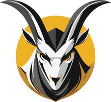 Bold and striking logo design featuring a goat with menacing eyes, set against a vibrant yellow background vector