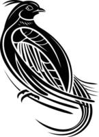 A stylized black and white illustration of a bird in a tribal design vector