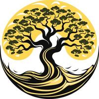 Stylized tree with roots forming a circle, evoking growth, strength and connection to nature vector