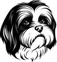 Black and white illustration of a shih tzu dog, perfect for pet related projects, logos, and designs vector