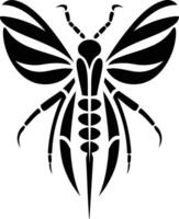 A bold and striking black and white silhouette of a stylized insect, perfect for tattoo design, branding, or any project needing a unique, edgy aesthetic vector