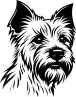 A striking black and white illustration of a yorkshire terrier's head, perfect for pet related designs, logos, and branding vector