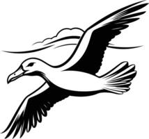 Black and white illustration of a bird in flight with outstretched wings vector