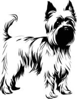 A striking silhouette of a yorkshire terrier, captured in a classic black and white illustration vector