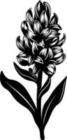 Elegant black and white silhouette of a hyacinth flower, perfect for floral designs, greeting cards, or decorative elements vector