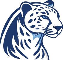 A bold, stylized illustration of a snow leopard's head, featuring a blue and white color scheme vector
