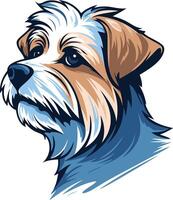A playful and charming illustration of a yorkshire terrier, with a vibrant blue and brown color scheme vector