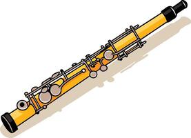 A vibrant yellow clarinet, drawn in a simple, cartoon style, isolated on a white background vector