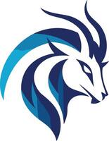 Modern, abstract logo design featuring a stylized goat's head in blue and white vector