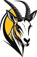 Bold and stylized illustration of an oryx head with a yellow sunburst background, perfect for branding or logo design vector