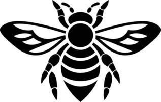 Simple black and white illustration of a bee, perfect for use as a logo, tattoo design, or any project needing a minimalist insect icon vector