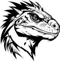 A fierce and detailed black and white illustration of a reptile head, perfect for tattoo designs, branding, or any project requiring a powerful visual vector