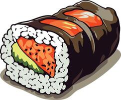 Delicious and colorful cartoon illustration of a salmon and avocado sushi roll, perfect for menus, food blogs, and social media posts vector