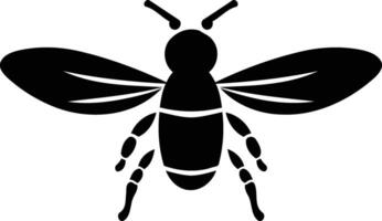 Simple black and white illustration of a stylized bee, perfect for logos, branding, and educational materials vector