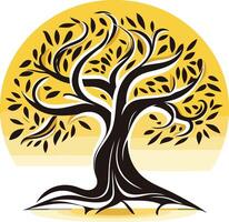 Stylized Black Tree with Yellow Background vector
