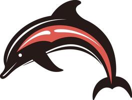 Stylized leaping dolphin logo in black and red vector