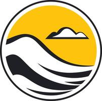 Simple, bold logo design featuring a stylized wave and sun with a cloud vector