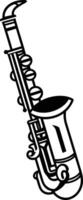 A simple, elegant line drawing of a saxophone, perfect for jazz music projects, musical event posters, or creating a vintage feel vector