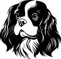 A striking black and white illustration of a cavalier king charles spaniel head, perfect for pet-related designs, logos, or prints vector