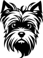 Black and white element illustration of a yorkshire terrier's face vector