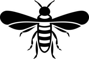 A simple, bold silhouette of a bee in black and white vector