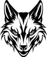 A bold and striking black and white illustration of a snarling wolf's head, perfect for tattoo designs, branding, or any project that requires a fierce and powerful aesthetic vector