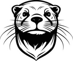 A bold, black and white illustration of an otter's face, perfect for use in logos, t shirt designs, and other branding materials vector