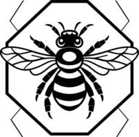 A bold black and white illustration of a bee in a hexagon, perfect for tattoos, logos, and branding vector